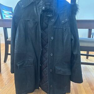 NWOT Danier genuine Leather jacket with faux fur hood